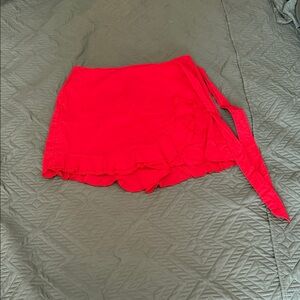 Pink Lily Red Ruffle Wrap Skort